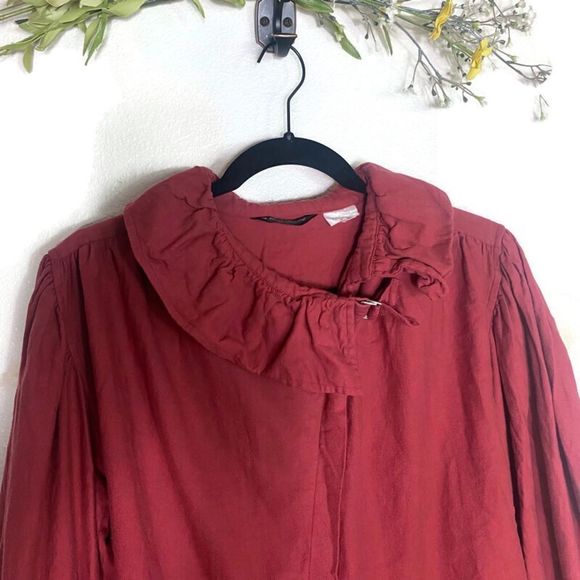 5 for $30 Bern Conrad Vintage Button Down Ruffle Collar Shirt Burgundy Medium - Picture 3 of 6